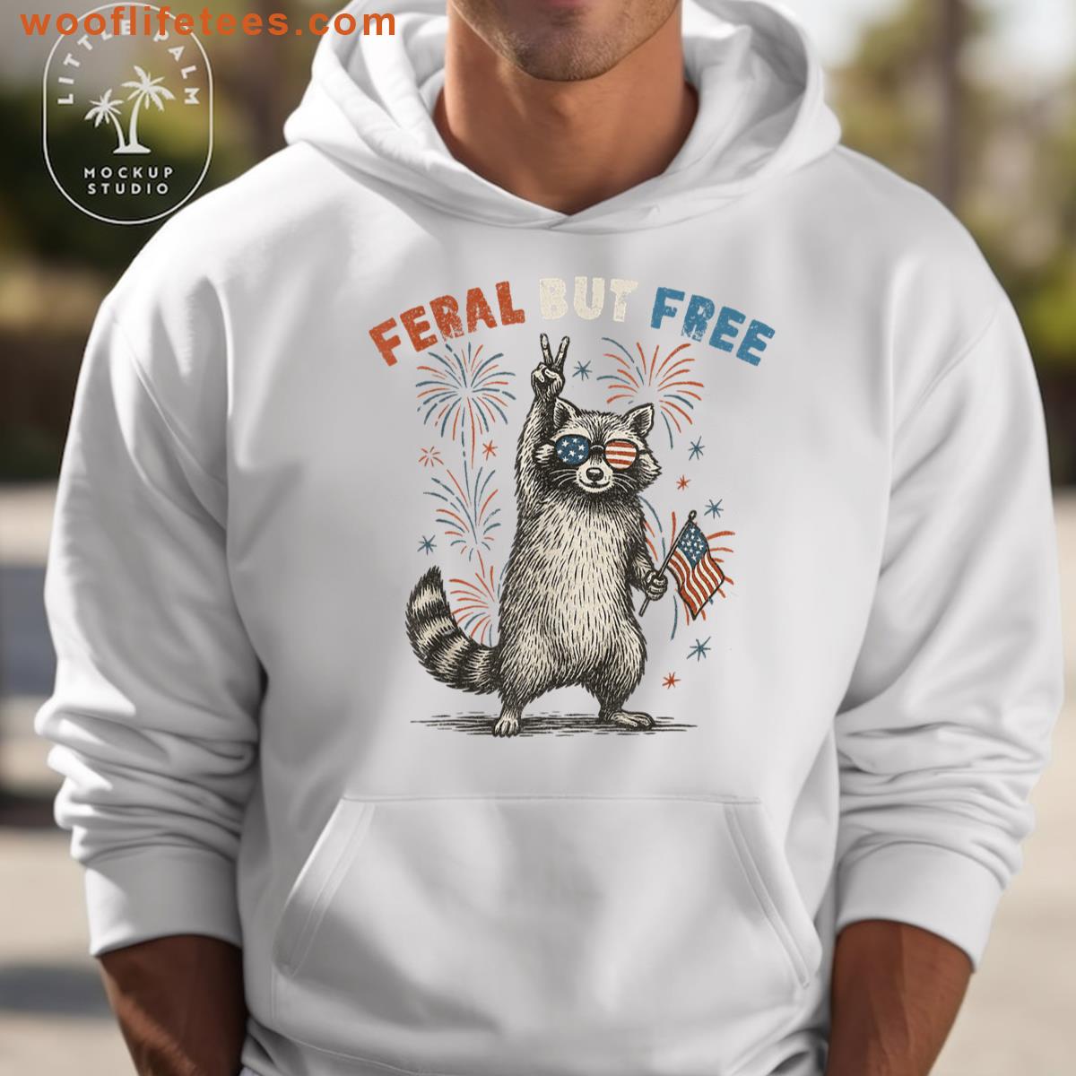 Feral But Free Raccoon Retro Tee T-shirt