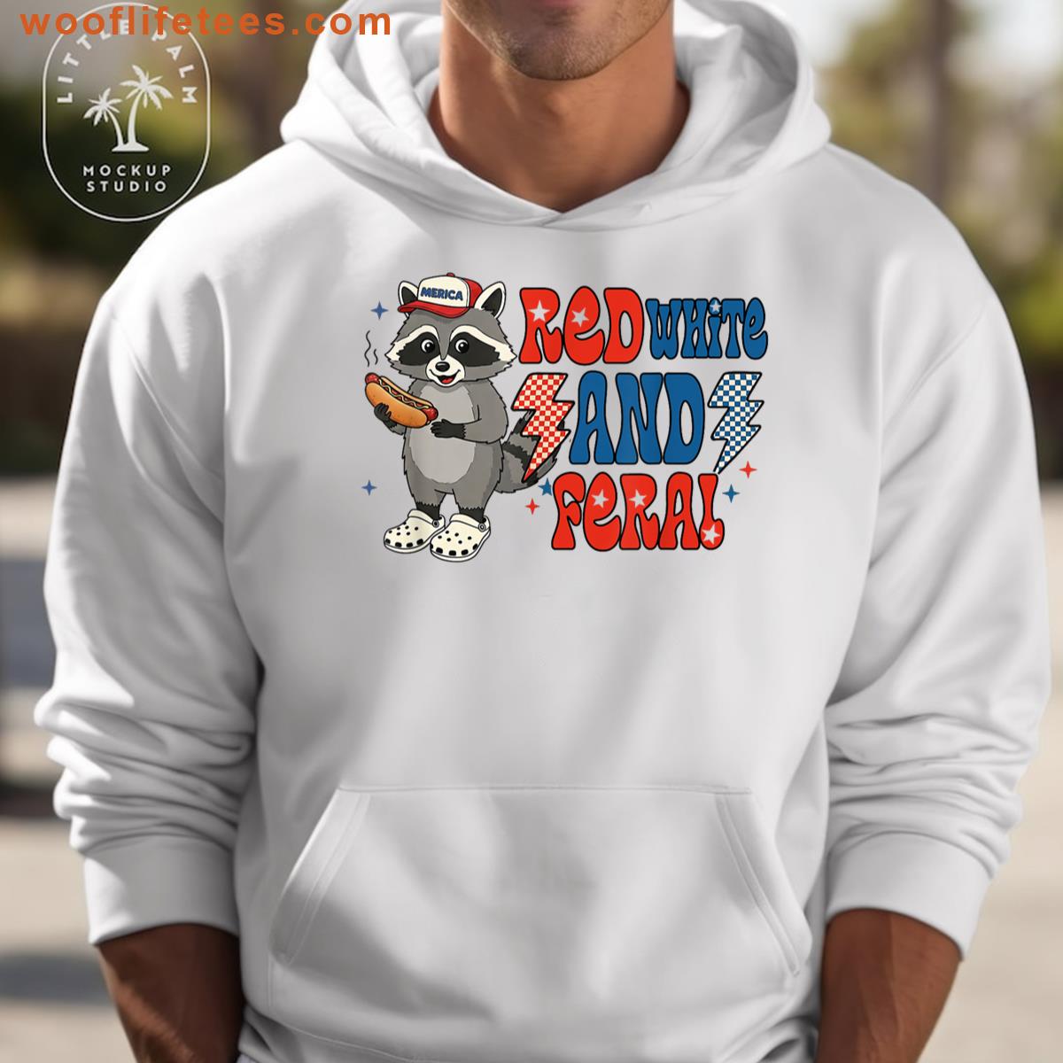 Red White And Feral Funny Raccoon T-shirt