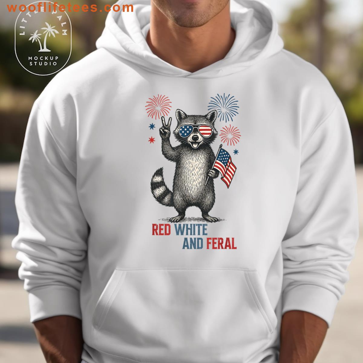Red White And Feral Funny Raccoon Tee T-shirt