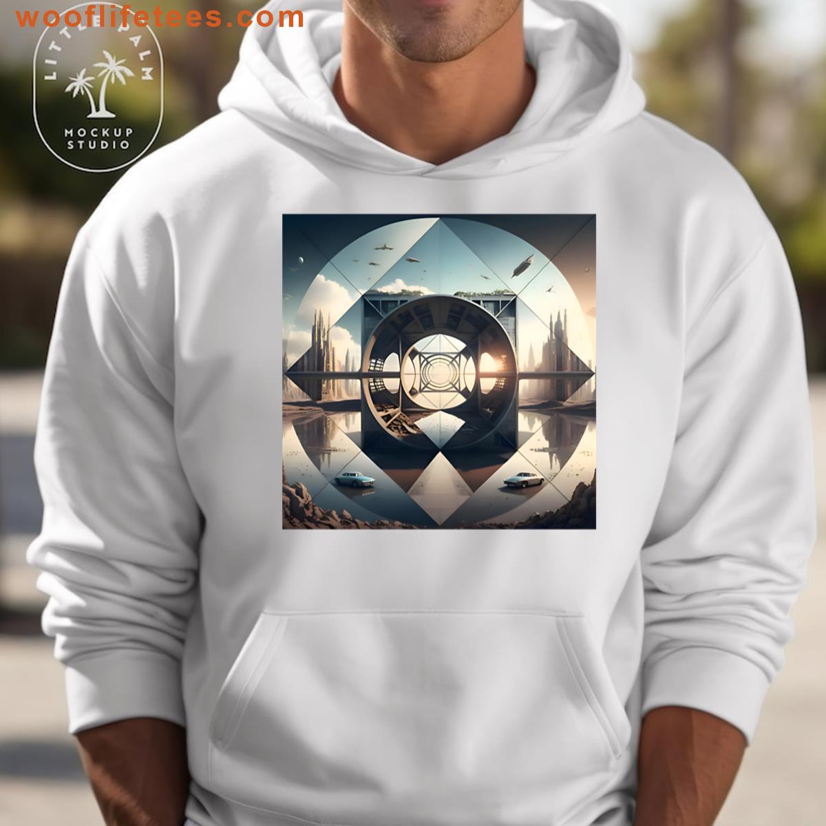 Ethereal Gateway Futuristic Cityscape Oversized T-shirt