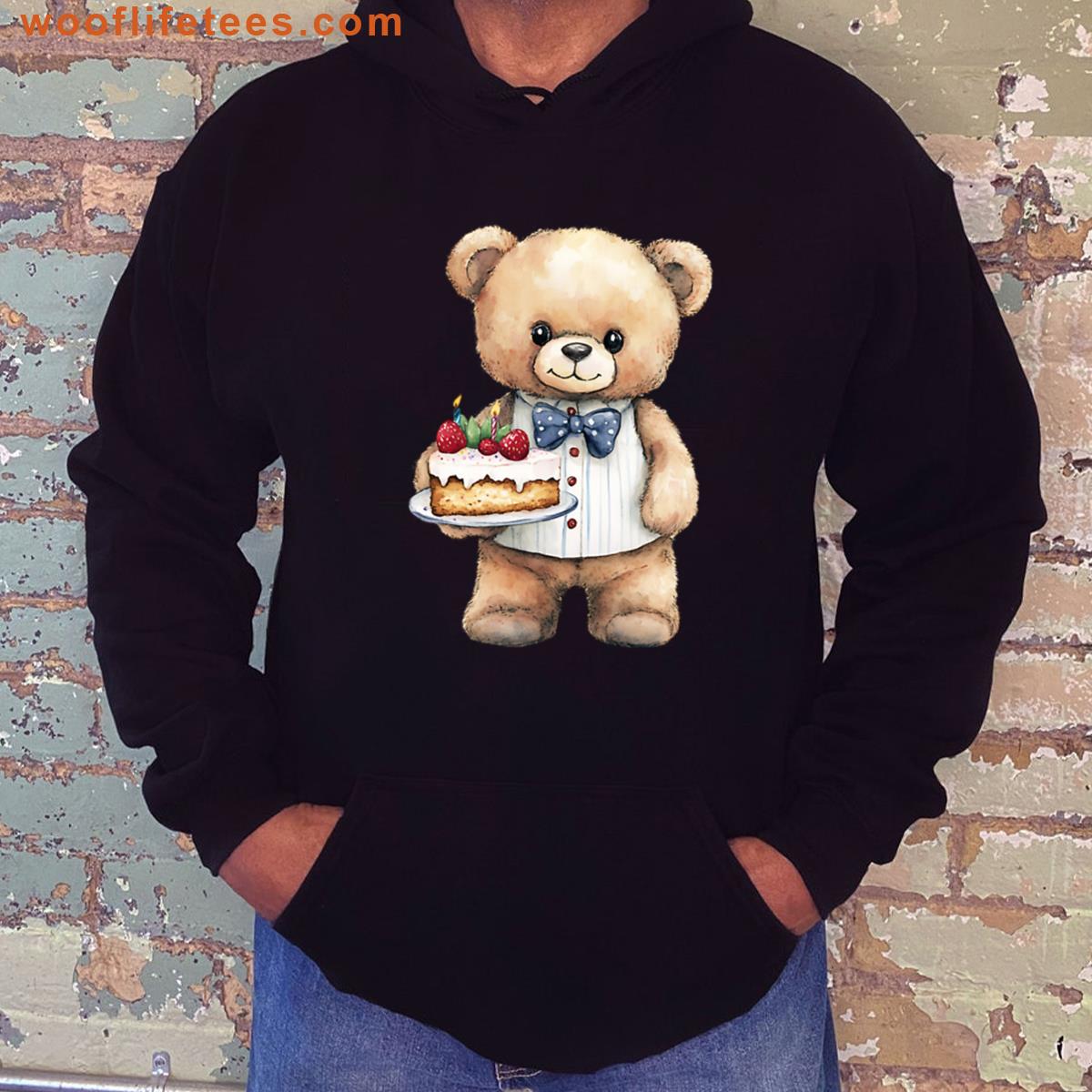 A Teddy Bear In A Suit Is Holding A Cake T-shirt