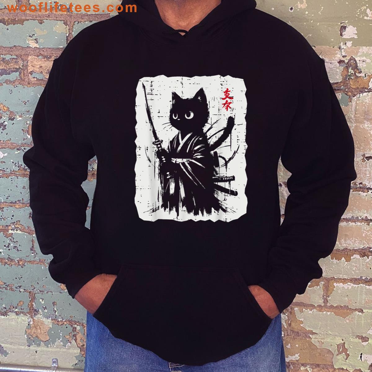 Black Cat Samurai Japanese Katana Kimono Art Women Girls Kid T-shirt