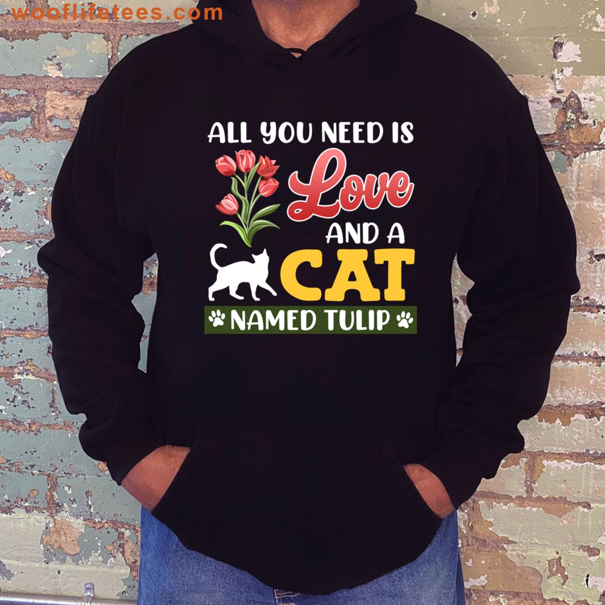 Cat Lover All You Need Is Love And A Cat Funny Tulips T-shirt