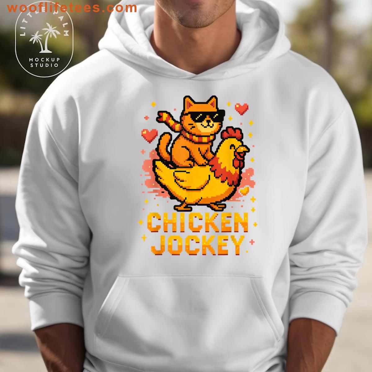 Chicken Jockey Cute Cat Riding Pixel Art Gamer Meme T-shirt