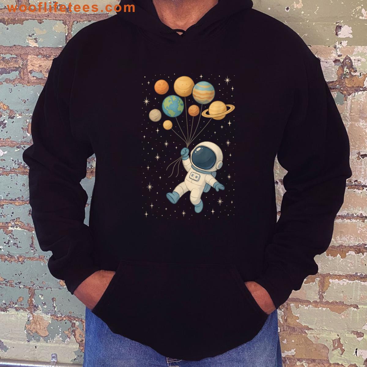 Cute Astronaut With Planet Balloons Space T-shirt