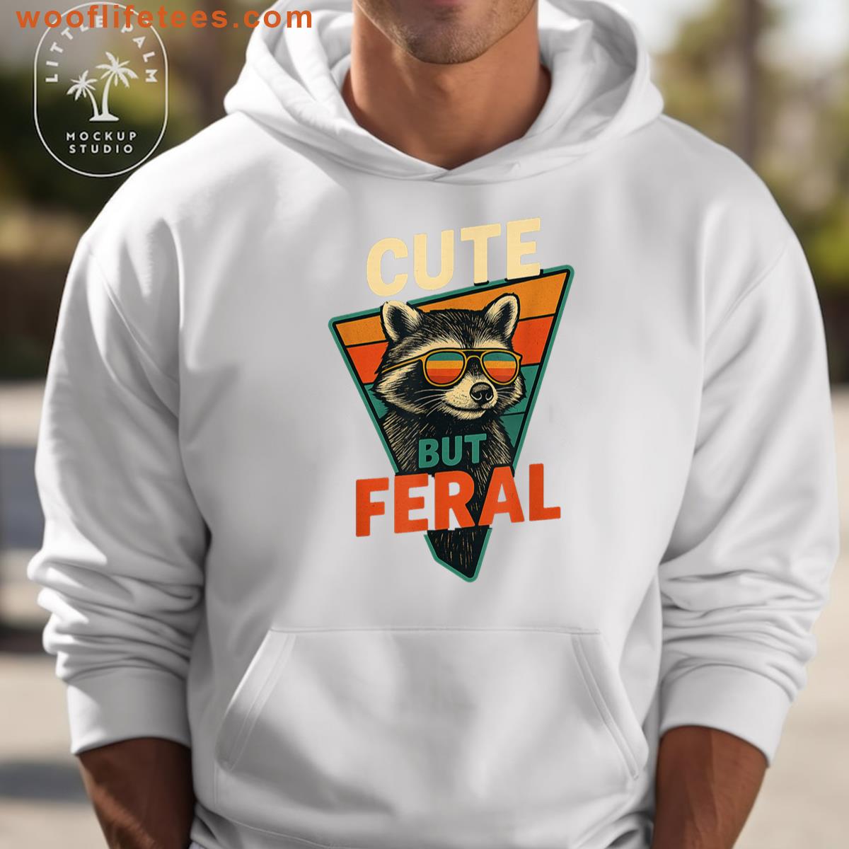 Cute But Feral Raccoon Retro Sunset Funny Sarcastic Saying T-shirt