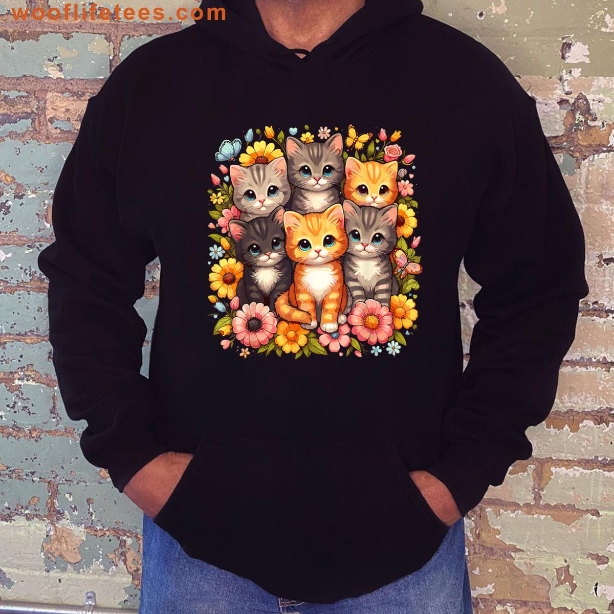 Cute Kittens Floral Cat T-shirt