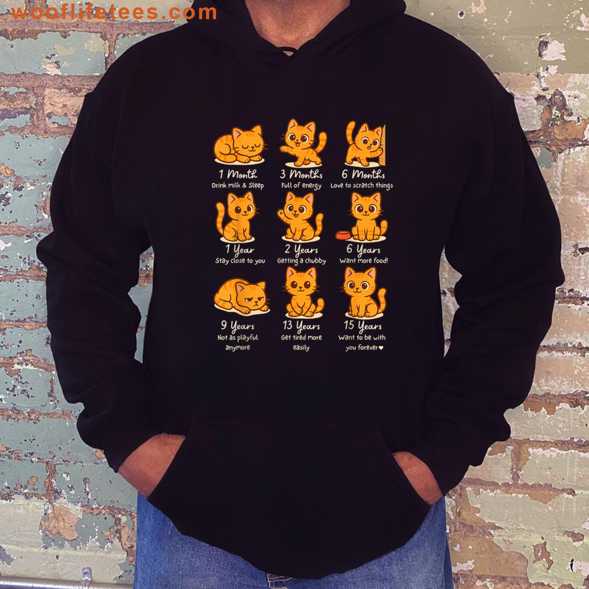 Cute Orange Cat Growth Meme Chubby Kitten Paw Meow Cat Lover T-shirt