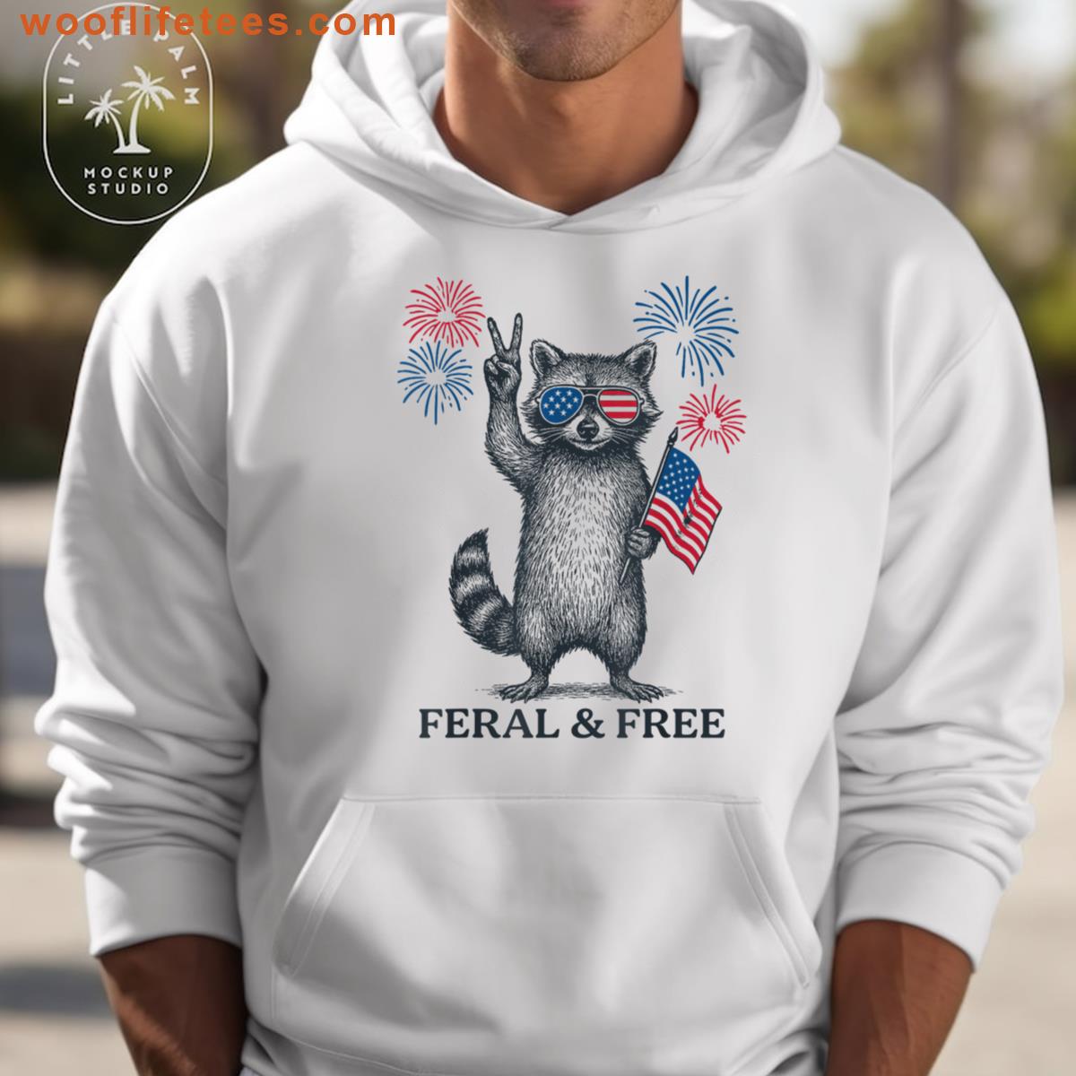 Feral And Free Funny Raccoon Feral But Free 4th Of July T-shirt