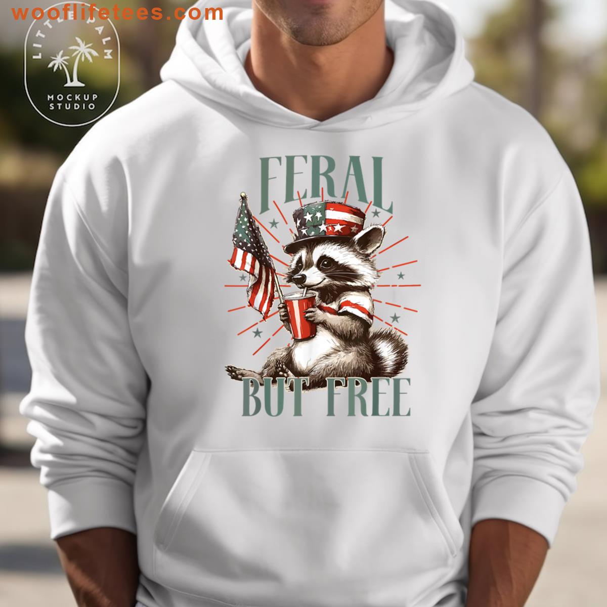 Feral But Free Funny Racoon Meme For Women Men 4th Of July T-shirt