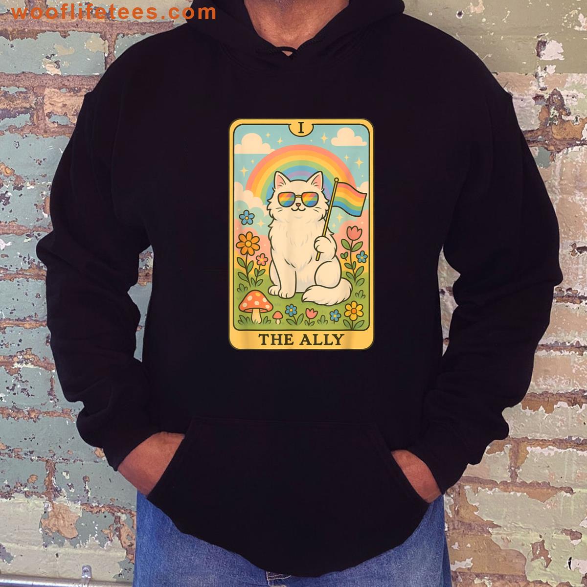 Funny Ally Cat Tarot Card Pride Sunglasses Gay Pride Lgbtq T-shirt