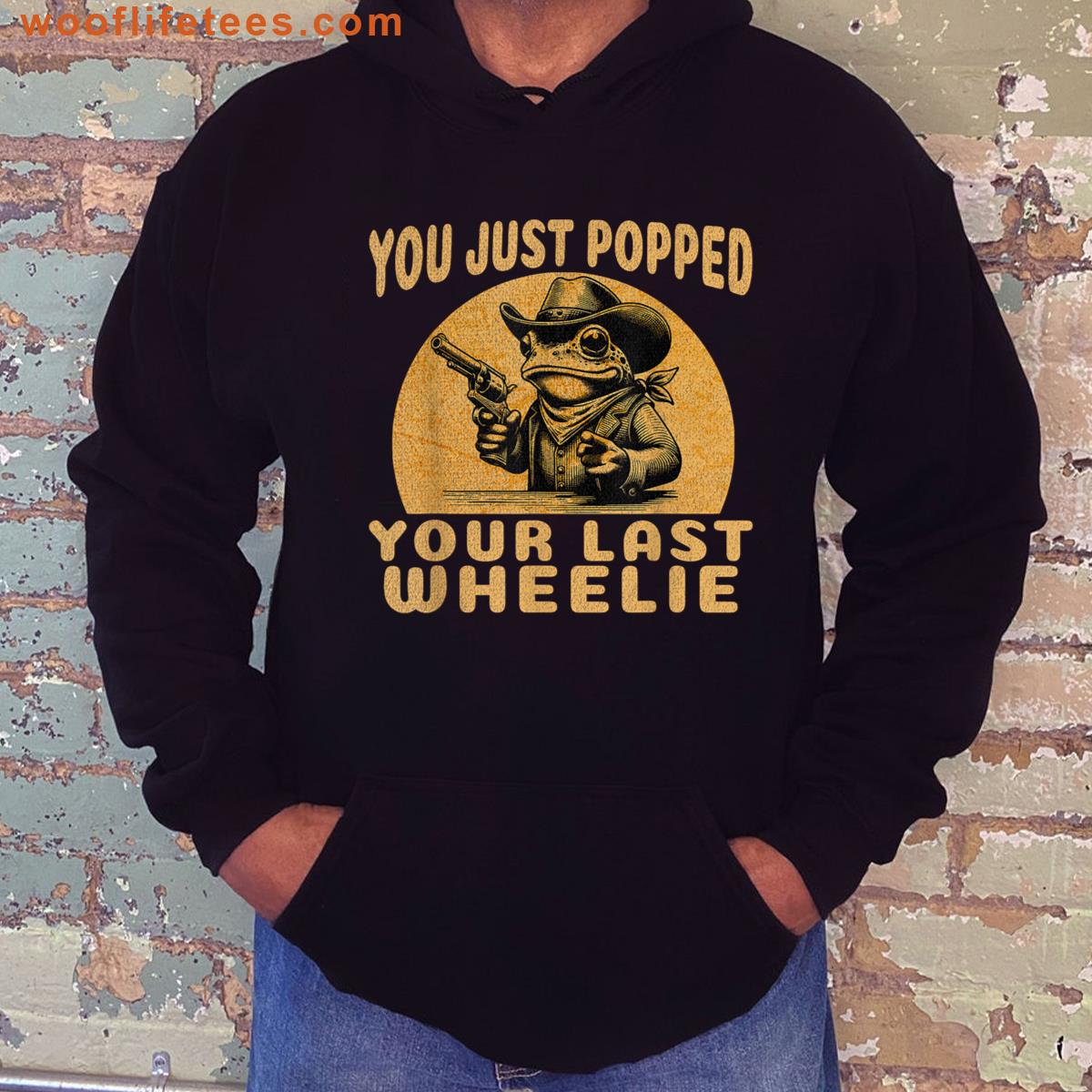 Funny Frog Wearing Cowboy Duds Popped Wheelie Biking Joke T-shirt