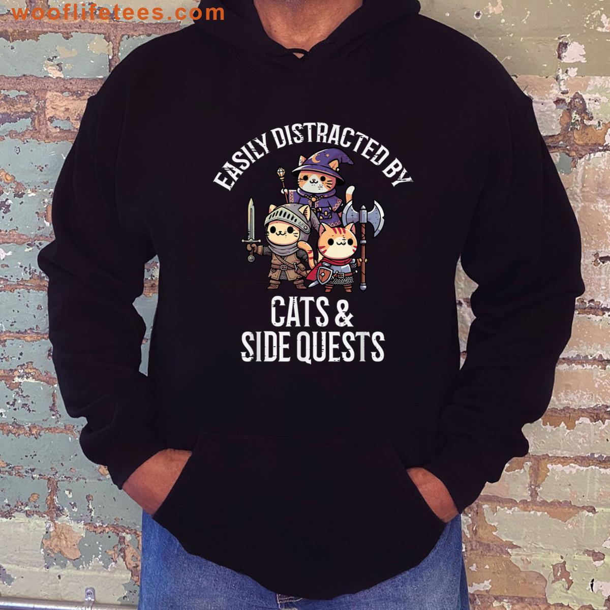Gamer Easily Distracted By Cats Side Quests Men Boys Kids T-shirt