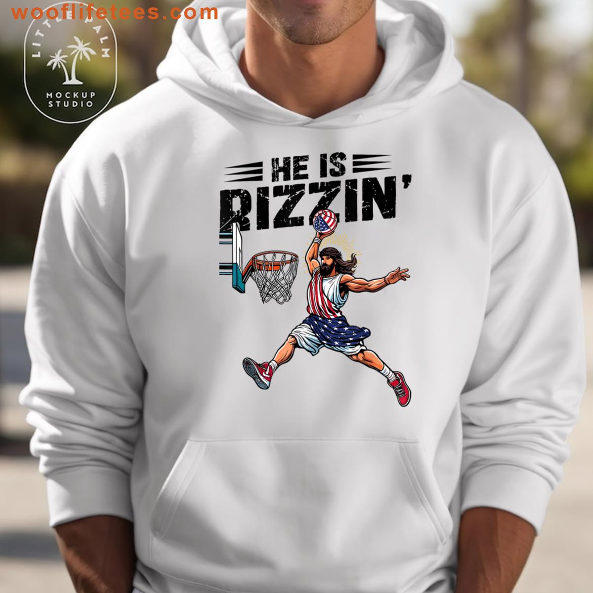He Is Rizzin Basketball Jesus 4th Of July Sports Rizz Tee T-shirt