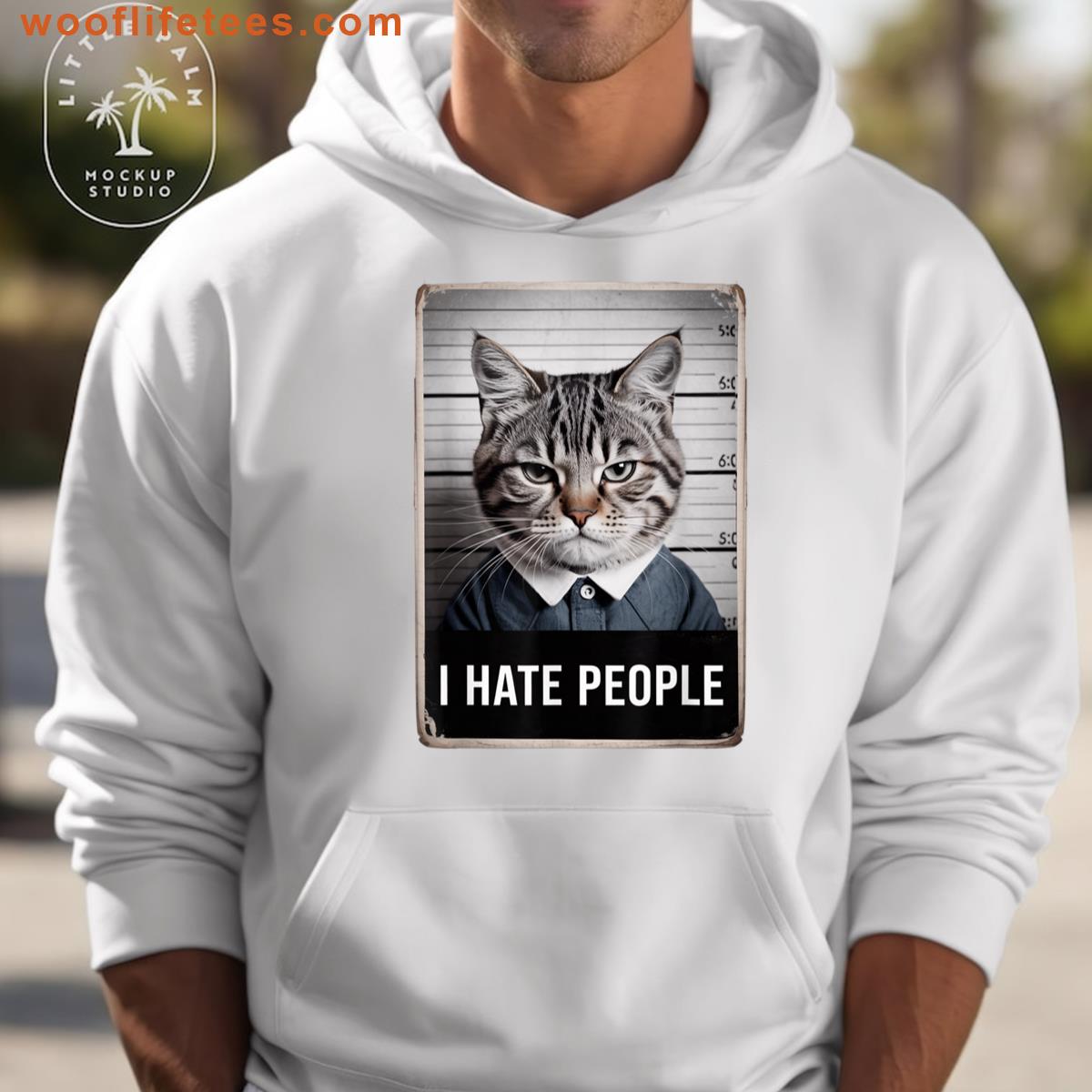 I Hate People Funny Cat Police Mugshot Cat Meme T-shirt