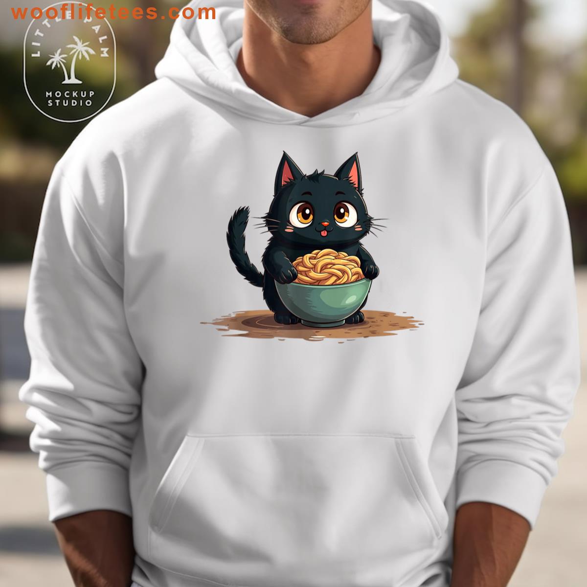Kawaii Cat Eating Ramen Noodles Funny T-shirt